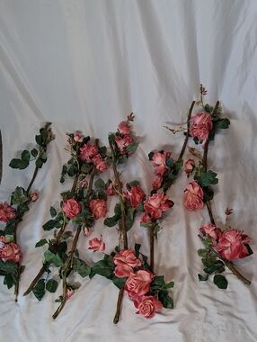 1 Lot of 6 Pink Artificial Rose Vine Garland - Home Accents